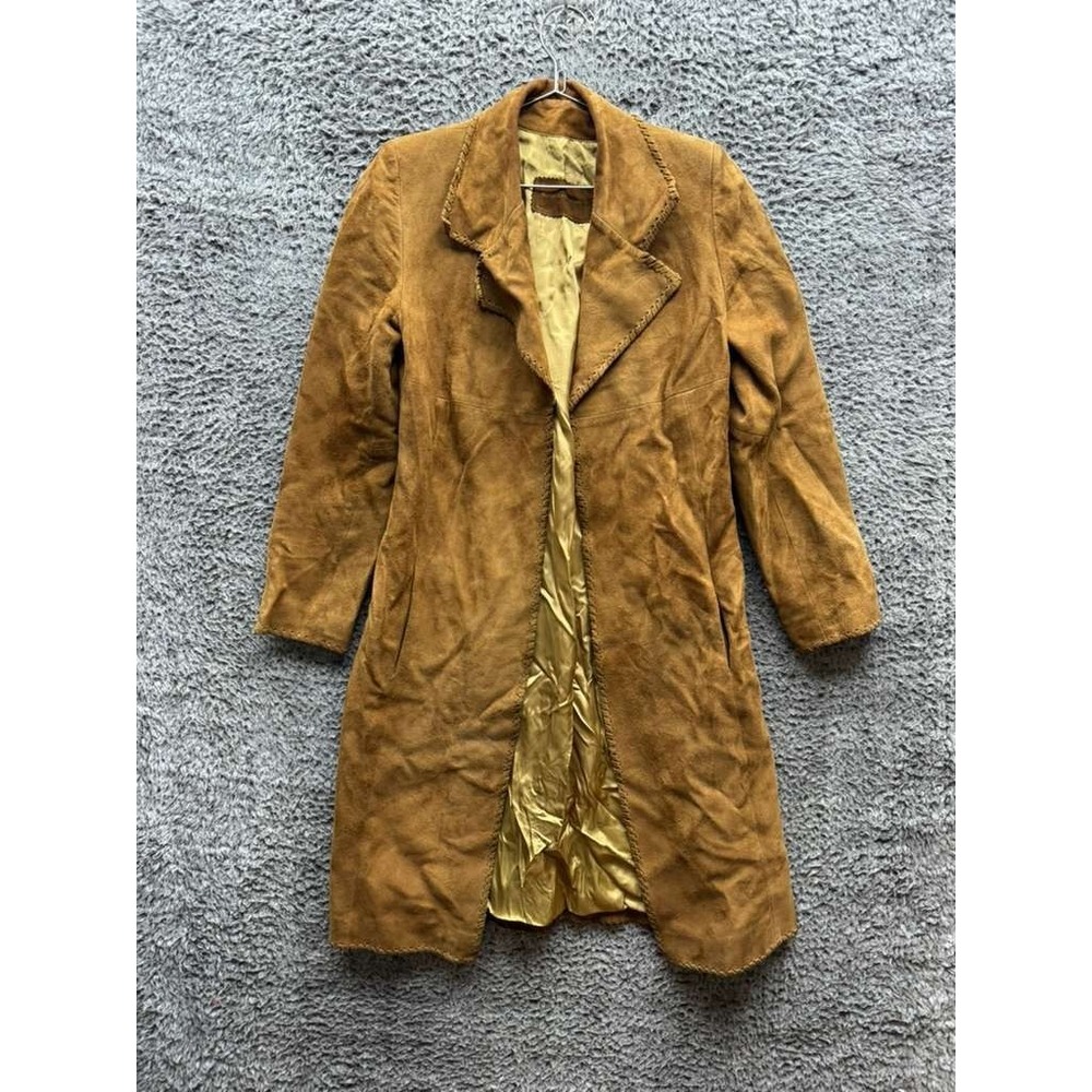 Vintage Roberta Freymann Suede‎ Leather Long Trench Coat Brown Womens Size S/M